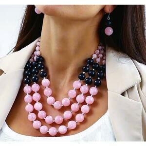 Jewelry Set Necklace & Earring Set Pink & Blue Beaded Pearls